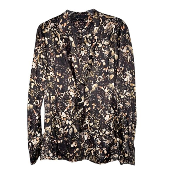 All Saints Toni Kettu Silk Blend Menswear Shirt - Brown Fox Pattern - 10 - Picture 3 of 11